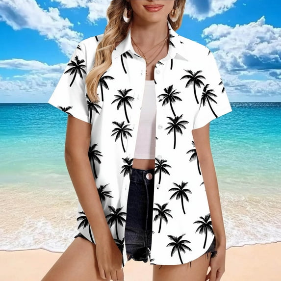 Weiqiqre Womens Tops Summer Beach Shirt Tropical Shirts Womens Hawaii Button Down Short Sleeve Blouses Button Up Tops