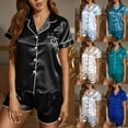 thumbnail image 1 of Weiqiqre Womens Two Piece Sets Silk Satin Pajama Sets Soft Short Sleeve Button Down Sleepwear Top and Shorts 2 Piece Pjs Lounge Set, 1 of 8