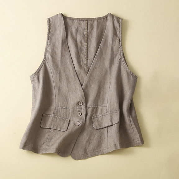 Weiqiqre Womens Vest Top Trendy Cotton Linen Vest Casual Loose V Neck Sleeveless Vests Jacket