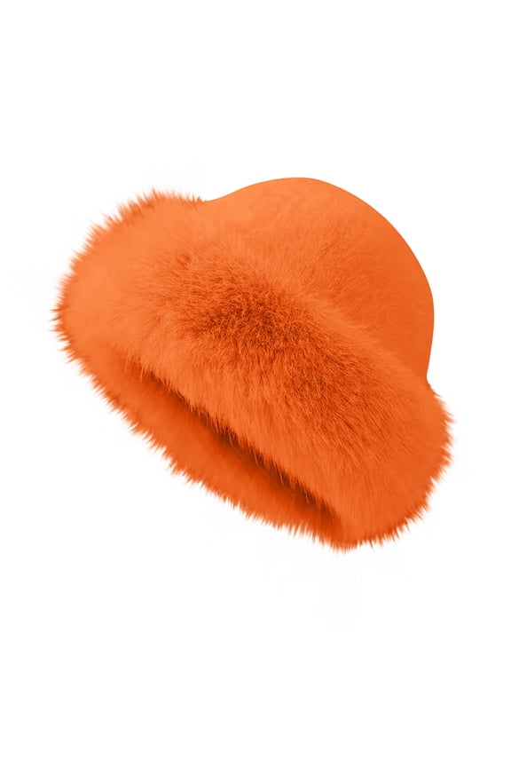 Womens Winter Solid Color Plus Velvet Hat Scarf Integrated Warm Cold Proof Neck Earmuffs Hat Orange