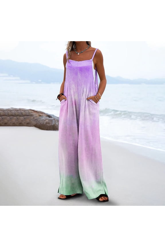 Weiqiqre Womens Work Pants Summer Boho Casual Jumpsuits Wide Leg Overalls Floral Print Baggy Rompers with Pocket