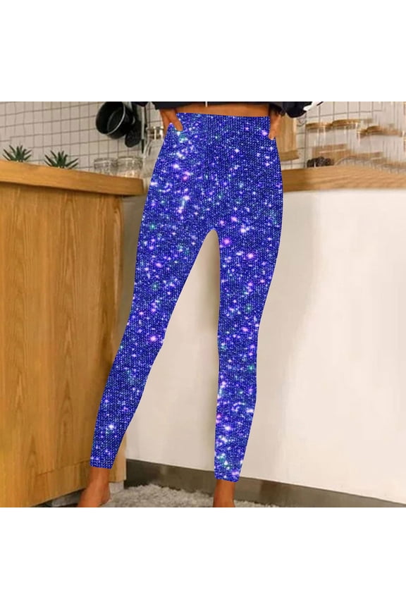 Womens Yoga Pants Sparkly Pants Elastic High Waisted Leggings Plus Size Skinny Sequin Trousers Party Clubwear