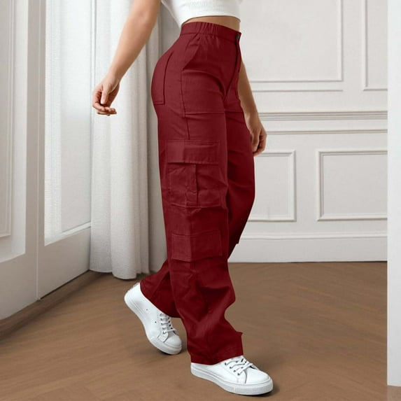 Weiqiqre Work Pants Women High Waist Stretch Cargo Pants Women Baggy Multiple Pockets Relaxed Fit Straight Wide Leg Pants