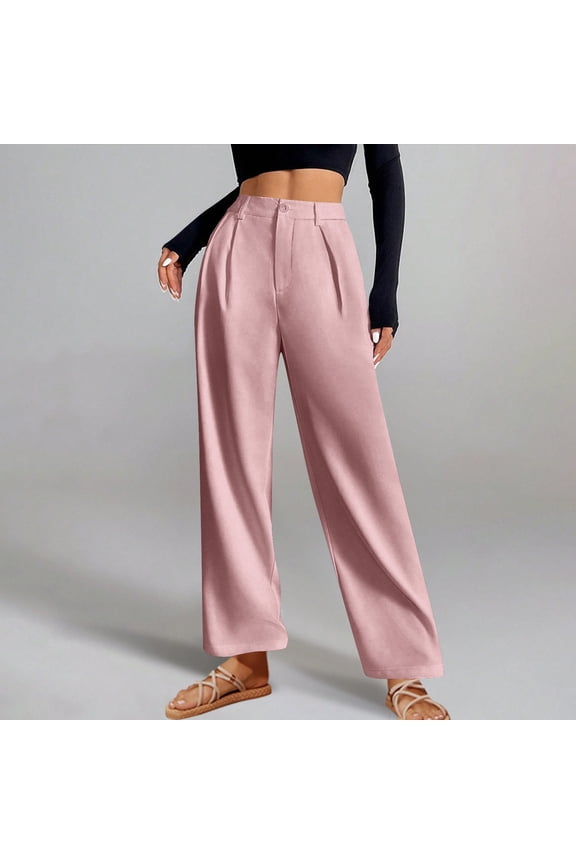 Weiqiqre Work Pants Women, Wide Leg Dress Pants High Waisted Pleated Loose Work Office Trousers