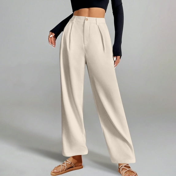 Weiqiqre Work Pants Women, Wide Leg Dress Pants High Waisted Pleated Loose Work Office Trousers