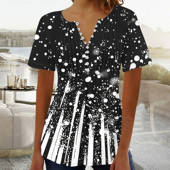 Weiqiqre Workout Tops for Women Summer Short Sleeve Crewneck Tunic Shirts Floral Print Tops Pleated Dressy Blouse