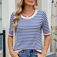 thumbnail image 1 of Fewfanhot Workout Tops for Women Summer Tops Casual Short Sleeve Striped Sweater Shirt Crewneck Color Block Knit Blouses, 1 of 7