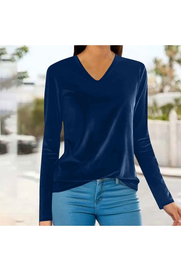 Workout Tops for Women V Neck Long Sleeve Shirts Casual Banded Hem Tops Basic Tees Spring Fall Clothes 2025