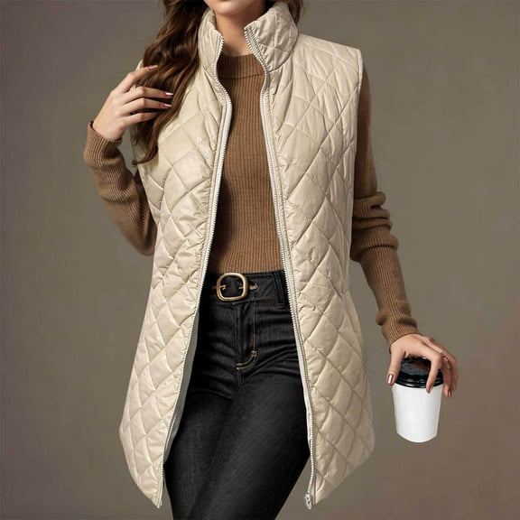 Weiqiqre Wwomens Sweater Vest Casual Winter Long Puffer Vest Stand Collar Sleeveless Puffy Jackets Coat with Pockets