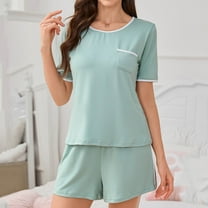 Weiqire Pajamas for Women, 2 Piece Soft Short Sleeve Top and Shorts Sleepwear Round Neck Pjs Lounge Set with Pockets