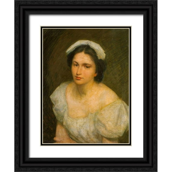 Weir, J Alden 12x14 Black Ornate Wood Framed with Double Matting Museum Art Print Titled - An Alsatian Girl