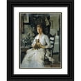 thumbnail image 1 of Weir, J Alden 12x14 Black Ornate Wood Framed with Double Matting Museum Art Print Titled - Portrait of a Lady with a Dog-Anna Baker Weir, 1 of 4