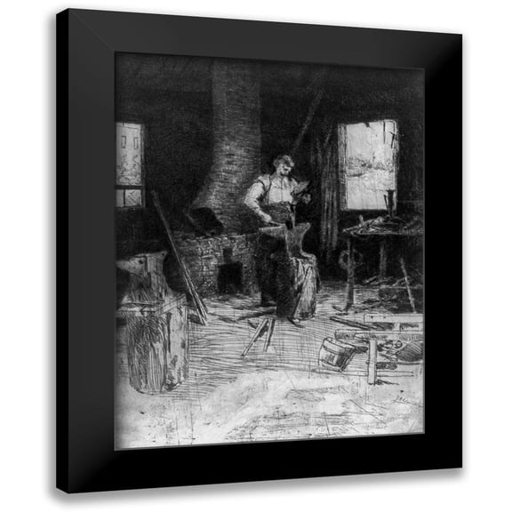 Weir, J Alden 19x24 Black Modern Framed Museum Art Print Titled - The blacksmiths shop