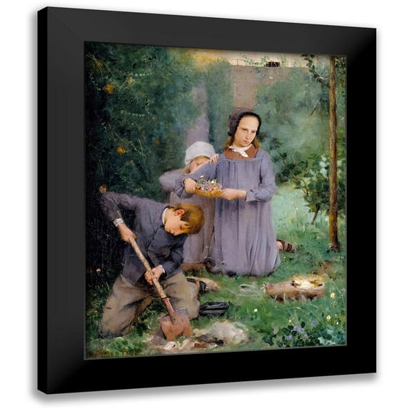 Weir, J Alden 20x24 Black Modern Framed Museum Art Print Titled - Children Burying a Bird