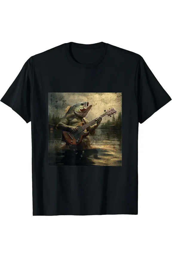 Weird Bass Fish Playing Bass Guitar Funny Cursed Meme T-Shirt