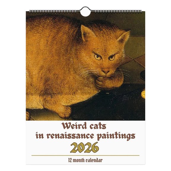 Weird Cats in Renaissance 2026 Wall Calendar, 12 Cats Renaissance Paintings, Cat Advent Calendar, Funny Weird Calendar 2026 for Home Office