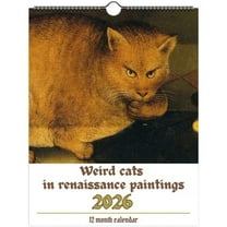 Weird Cats in Renaissance 2026 Wall Calendar, 12 Cats Renaissance Paintings, Medieval Cat Advent Calendar, Funny Weird Calendar 2026 for Home Office