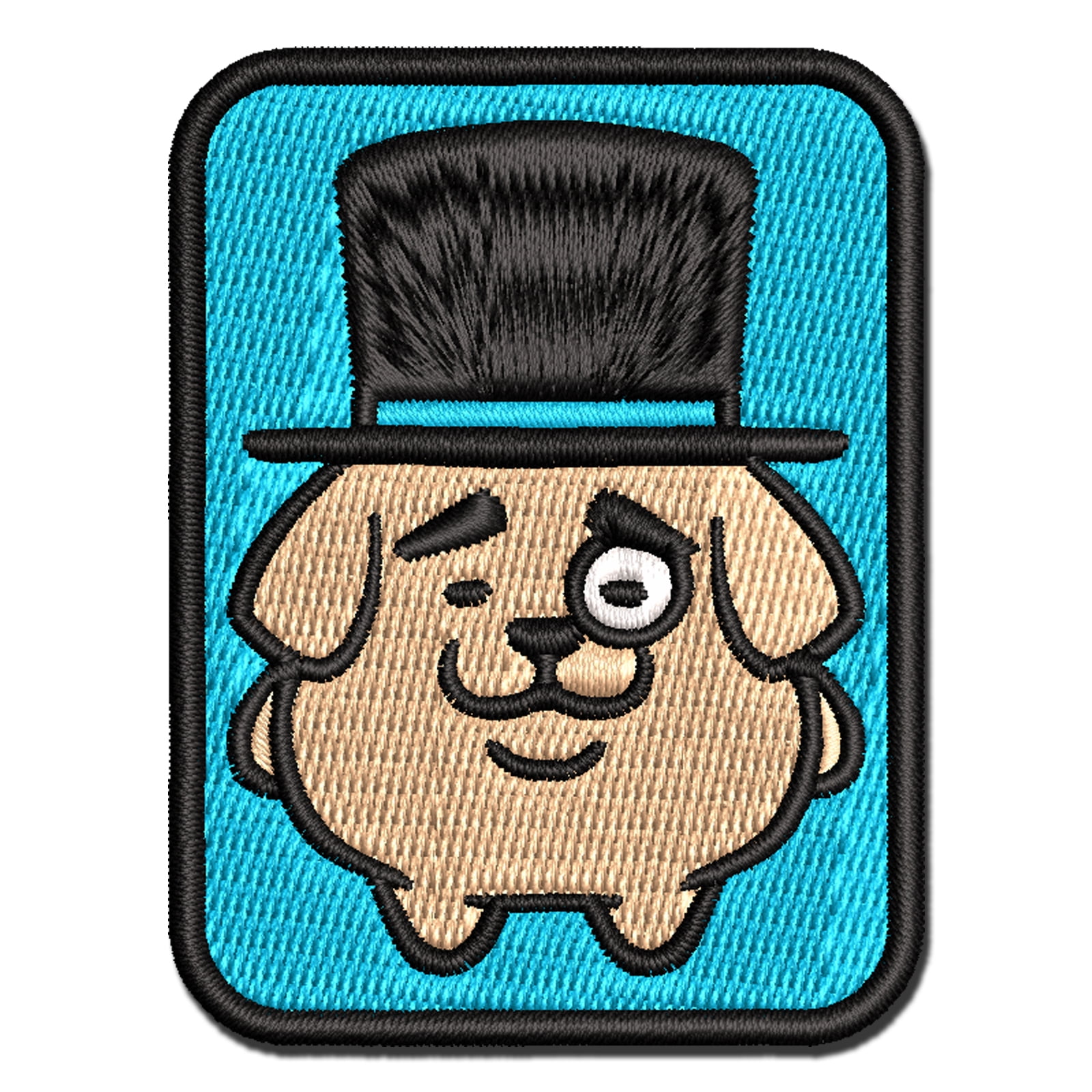 Weird Fancy Gentleman Dog Pup Top Hat Monocle Applique Multi-Color Embroidered Iron-On Patch - 3.5 Inch Large