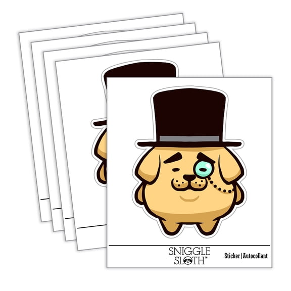 Weird Fancy Gentleman Dog Pup Top Hat Monocle Car Window Bumper Water Bottle Phone Tablet Laptop Waterproof Vinyl Decal Sticker Set 5-Pack - Gloss Finish - 4.0"