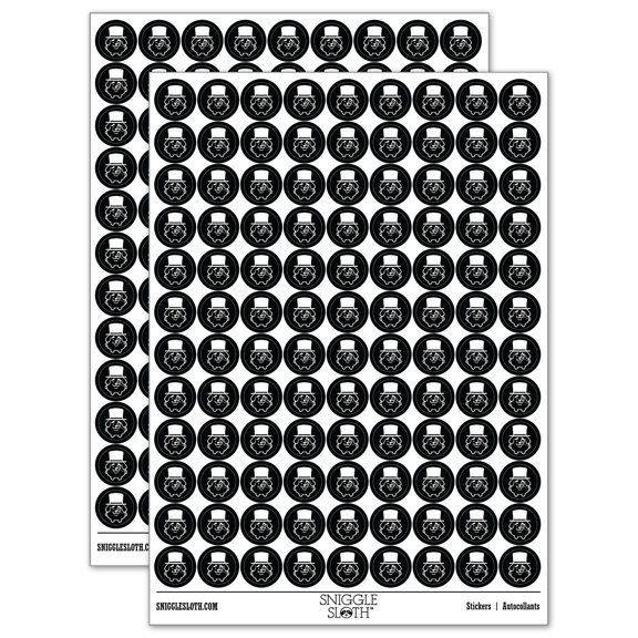 Weird Fancy Gentleman Dog Pup Top Hat Monocle Round Sticker Set - Black - Gloss Finish - 0.50" Size