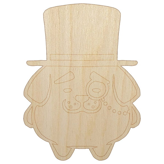 Weird Fancy Gentleman Dog Pup Top Hat Monocle Wood Shape Unfinished Piece Cutout Craft DIY Projects - 6.25 Inch Size - 1/8 Inch Thick