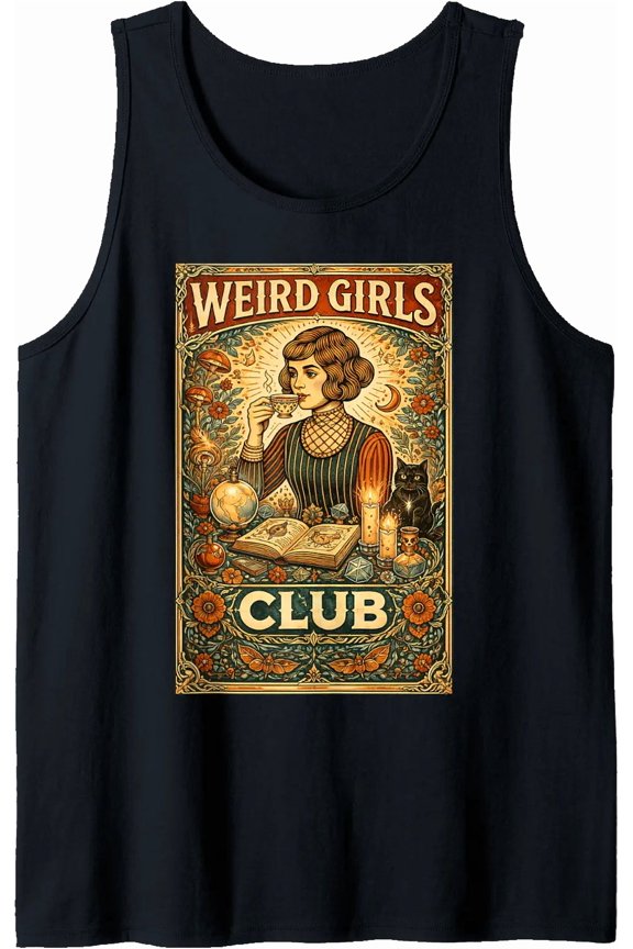 Weird Girls Club Vintage Feminist Gothic Art Introvert Tank Top Size S-3XL