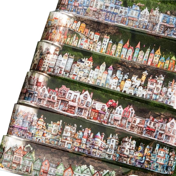 Weird House PET Tape Set, 6 Rolls of Vintage Town Stickers Decorative Tape Stickers for Scrapbooking & Journaling, Junk Journal Supplies and Ephemera