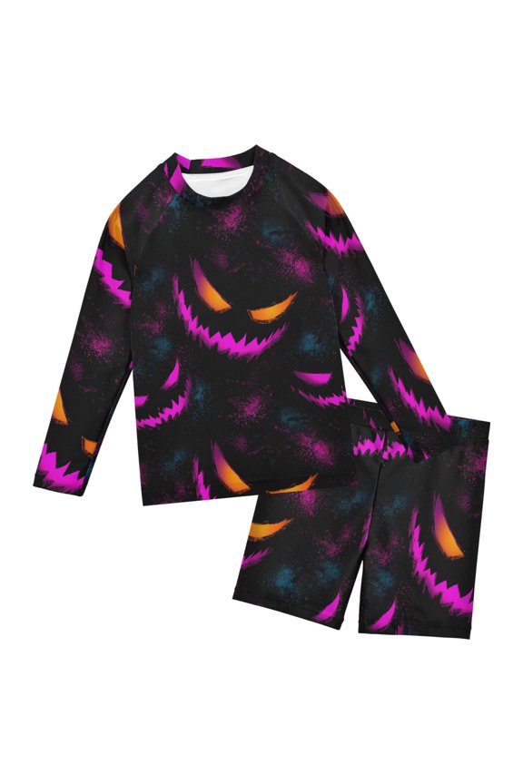 Weird Pumpkin Pattern Boys' Bathing Suit UPF 50+ Boys' Rash Guard Sets Stretchy Quick Dry 3T-10T