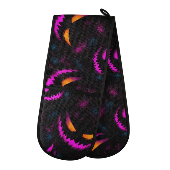Weird Pumpkin Pattern Double Oven Mitt 200C Quilted Cotton Lined Kitchen Pot Holder 35x7in