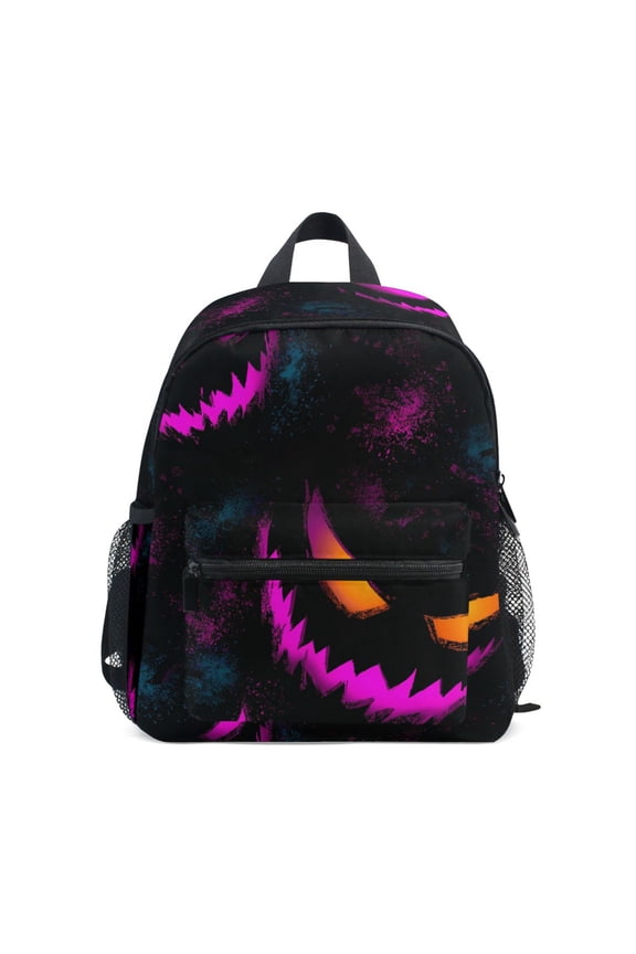 Weird Pumpkin Pattern Mini Backpack Cute Small Backpack with Chest Strap and Whistle Ages 3-8
