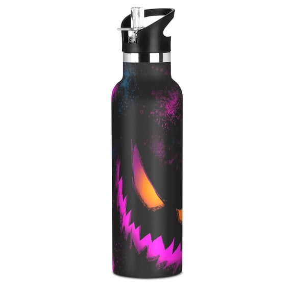 Weird Pumpkin Pattern Sport Water Bottle for Kids Insulated with Straw for School Outdoor Daily Use