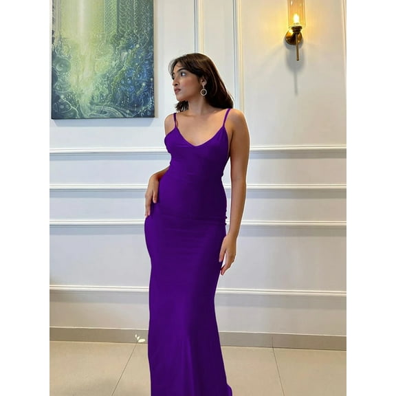 Weird Puss Sexy Backless Women Evening Maxi Dress Folds V-Neck Sleeveless Coquette Elegant Mermaid Matching Banquet Prom Bodycon