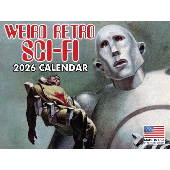 Weird Retro Sci Fi Calendar 2026 Vintage Scifi Monthly Wall Calender 12 Month | American Made In The USA