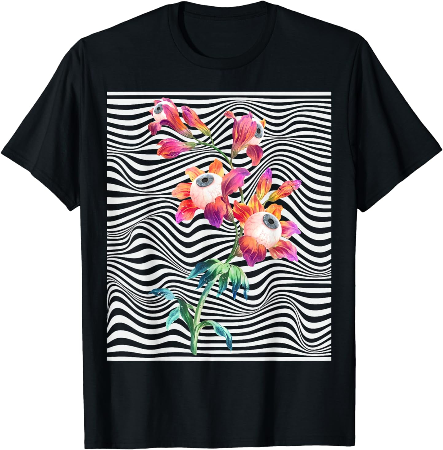 Weirdcore Aesthetic Flower with Eyeballs Illusion Weirdcore T-Shirt ...