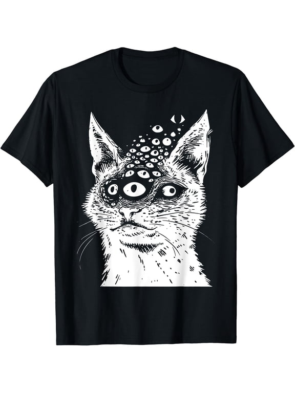Weirdcore Cat Grunge Alt Harakuju Trippy Creepy Horror Goth T-Shirt