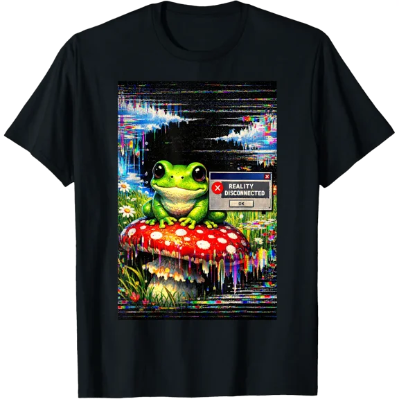 Weirdcore Frog Mushroom Reality Disconnected Glitchcore T-Shirt Size S-5XL