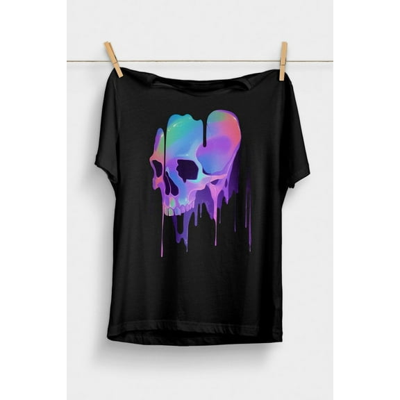 Weirdcore Melting Skull T-Shirt | Psychedelic Trippy Clothing | Aesthetic Shirt | Alternative Pastel Goth Grunge Clothes | Horror Spooky