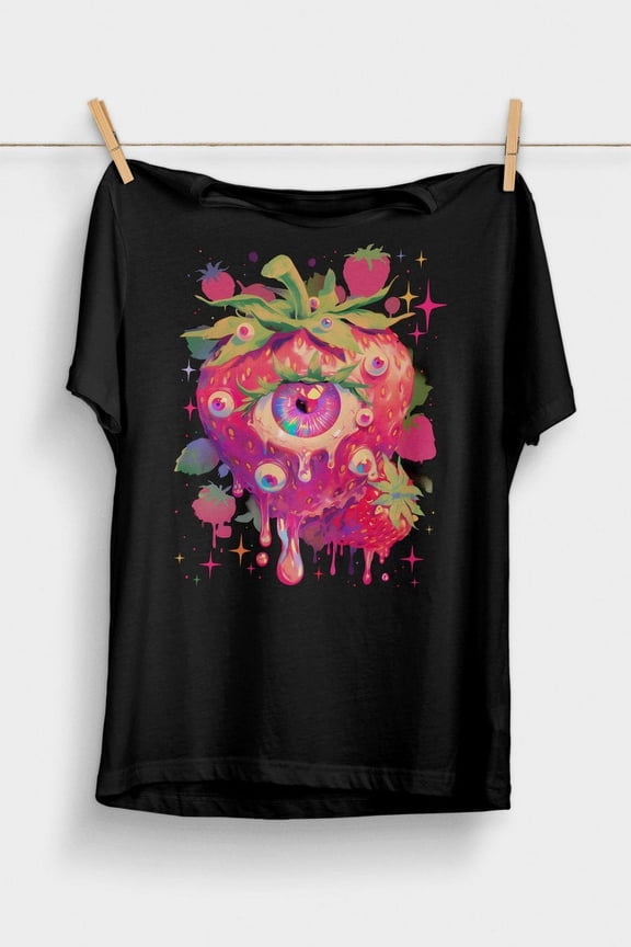 Weirdcore Strawberry with Eyeballs T-Shirt | Trippy Pastel Goth Shirt | Dark Cottagecore Clothing | Kawaii Gothic Aesthetic | Goblincore