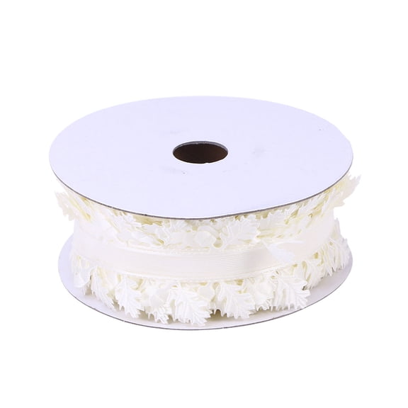 Weis 20mx4cm Leaves Pattern Silk Ribbon Wedding Festive Party Decor Gift Packing Ribbon DIY Accessories Decoration (Beige)