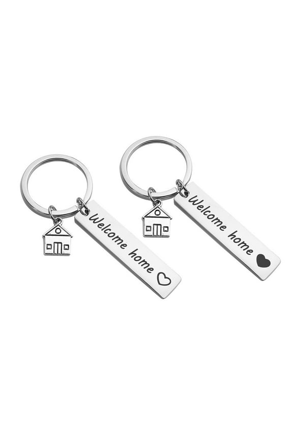 Weis 2pcs Stainless Steel Welcome Home Key Rings Bag Pendants Housewarming Keychains