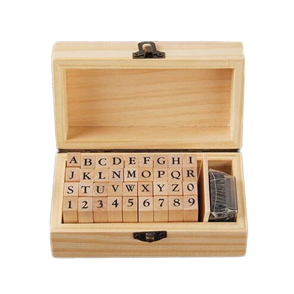 45-Piece Wooden Alphabet and Number Stamp Set with , Creative English Letters and Arabic Numerals for Scrapbooking, Kids, Students, Adults