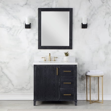 Weiser 36" Single Bathroom Vanity in Black Oak with Aosta White Composite Stone Countertop with Mirror
