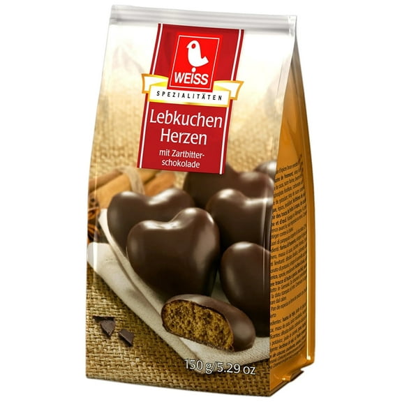 Weiss Gingerbread Hearts Coated in Dark Chocolate - 150 g