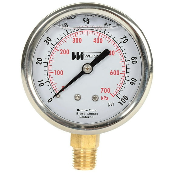 Liquid Filled 2-1/2" Dial, 1/4" NPT Bottom, 0-100 PSI