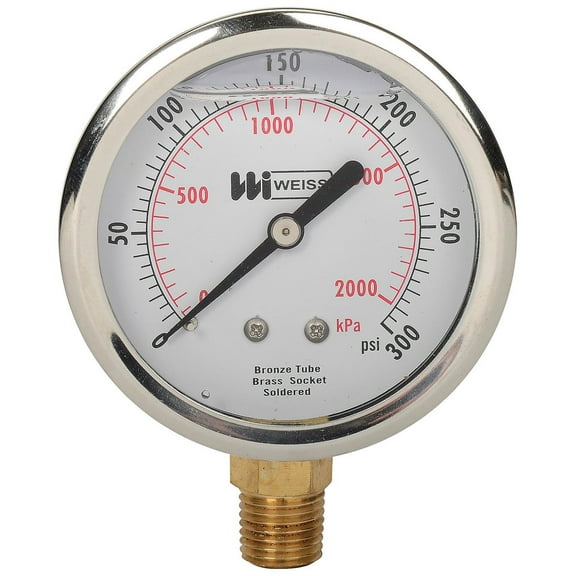 2 1/2"" dial liquid filled 1/4"" NPT bottom 0-300 PSI