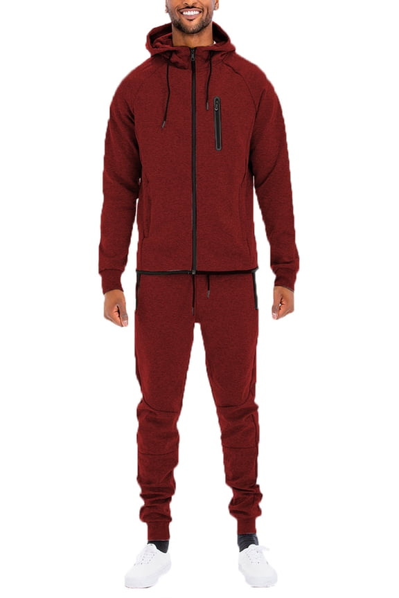 Weiv Performance Plus Men's Adult Tech Suit Matching Track Suit Zippered Jacket and Joggers, Hooded, Athletic Fit