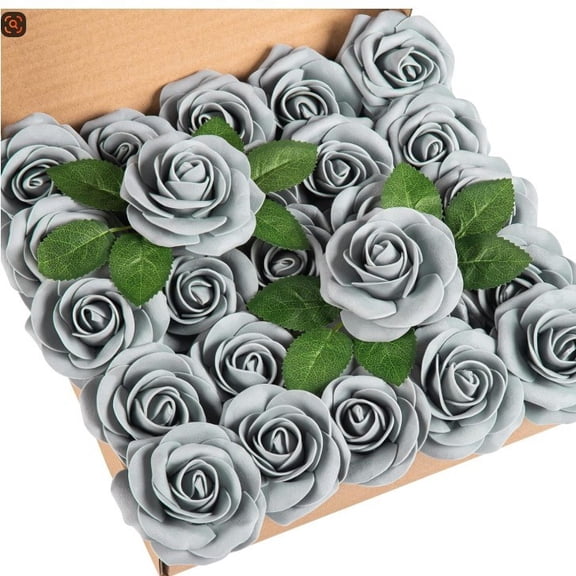 Weiwen 8cm Fake Rose Bouquet 25 Pcs with 2 Leaves, Boxed and Bagged Design, Ideal for Valentine's Day Gift, Wedding Arrangement, Outdoor Activity, Meeting Souvenir, Photography Prop & Home Decoration
