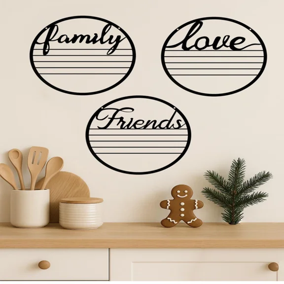 (Weiyi-EC)-- 3 Piece Round Wall Decor Set Inspirational Quote Signs For Friendship Love Family Rustproof Modern Wall Art **--( h.'oh)