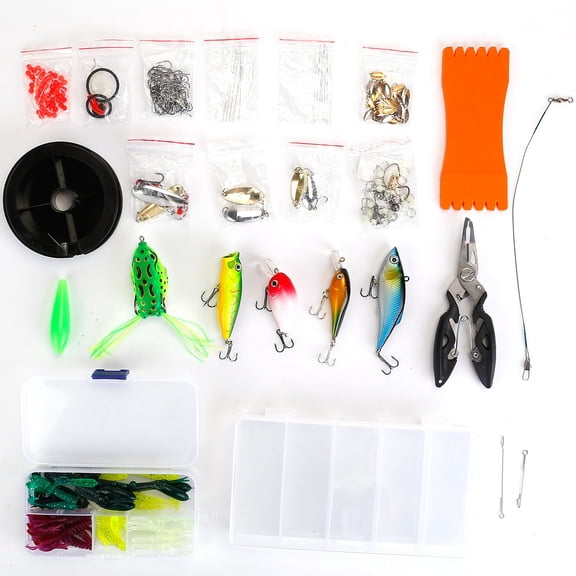 (Weiyi-EC)-- 383Pcs Fishing Lures Tackle Box Bass Fishing Animated Lure Crankbaits Spinnerbaits Soft Plastic Worm Saltwater Freshwater Fishing Kit **--（9p'k ）