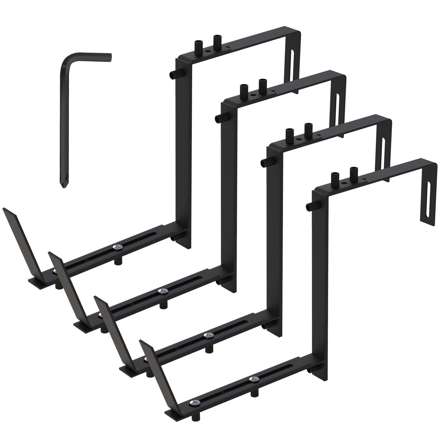 (Weiyi-EC)-- 4Pcs Per Set Adjustable Planter Box Brackets Flower Box Holders Window Boxes Planters Hooks No Drill Railing Planter Mounts For Windowsills Garden Fences Balcony **--（ ki[/'l）